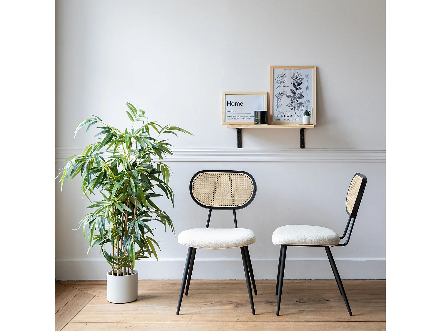 Lot de 2 chaises en cannage et tissu boucle écru ELENA - HAPPY GARDEN