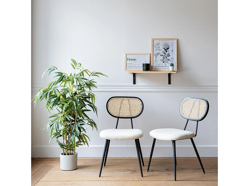 Set van 2 stoelen in riet en lusstof ELENA