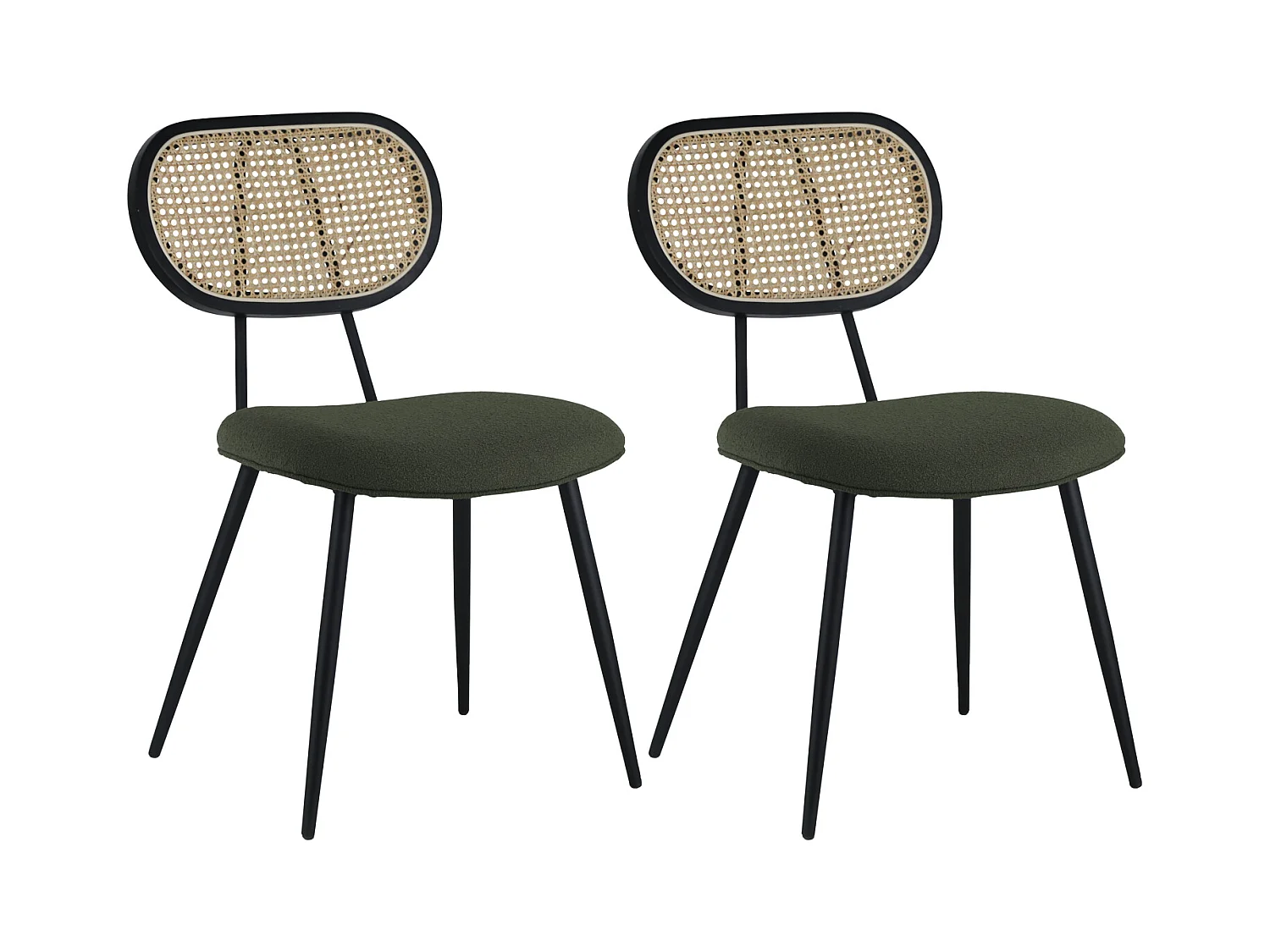 Set van 2 kaki groene riet en lus stoelen ELENA