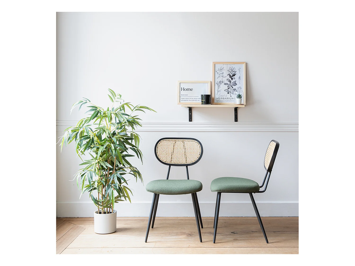 Set van 2 kaki groene riet en lus stoelen ELENA