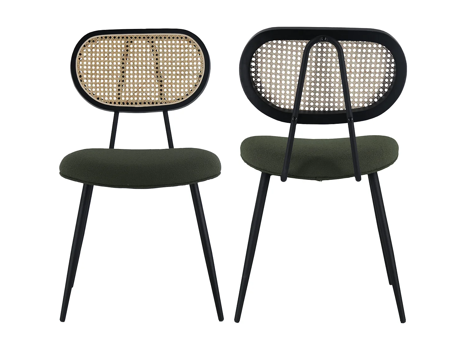 Lot de 2 chaises en cannage et tissu boucle vert kaki ELENA - HAPPY GARDEN