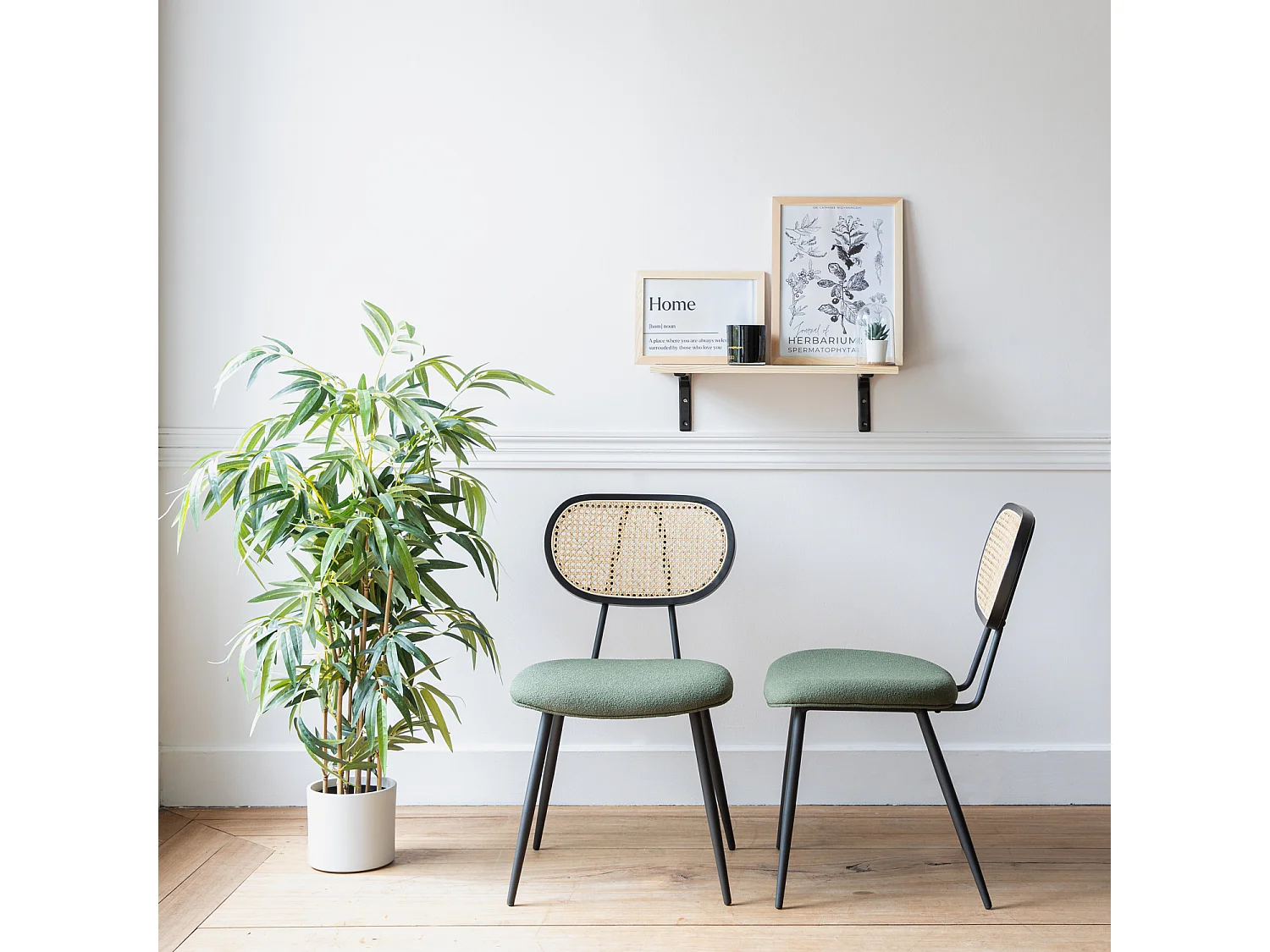 Lot de 2 chaises en cannage et tissu boucle vert kaki ELENA - HAPPY GARDEN