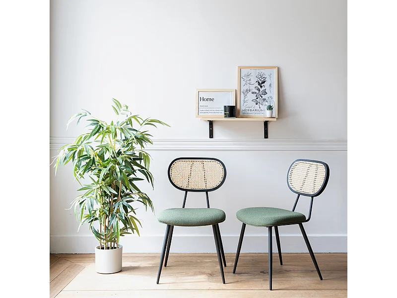 Set van 2 kaki groene riet en lus stoelen ELENA