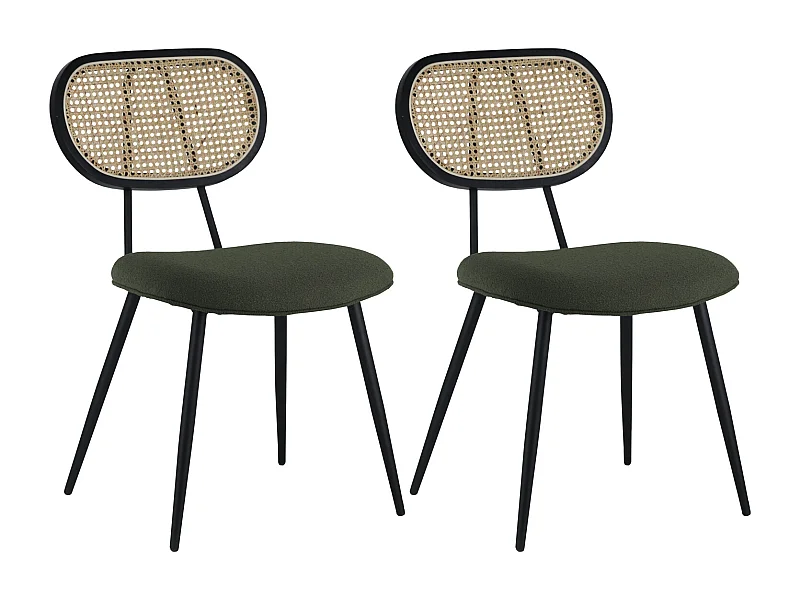 Set van 2 kaki groene riet en lus stoelen ELENA