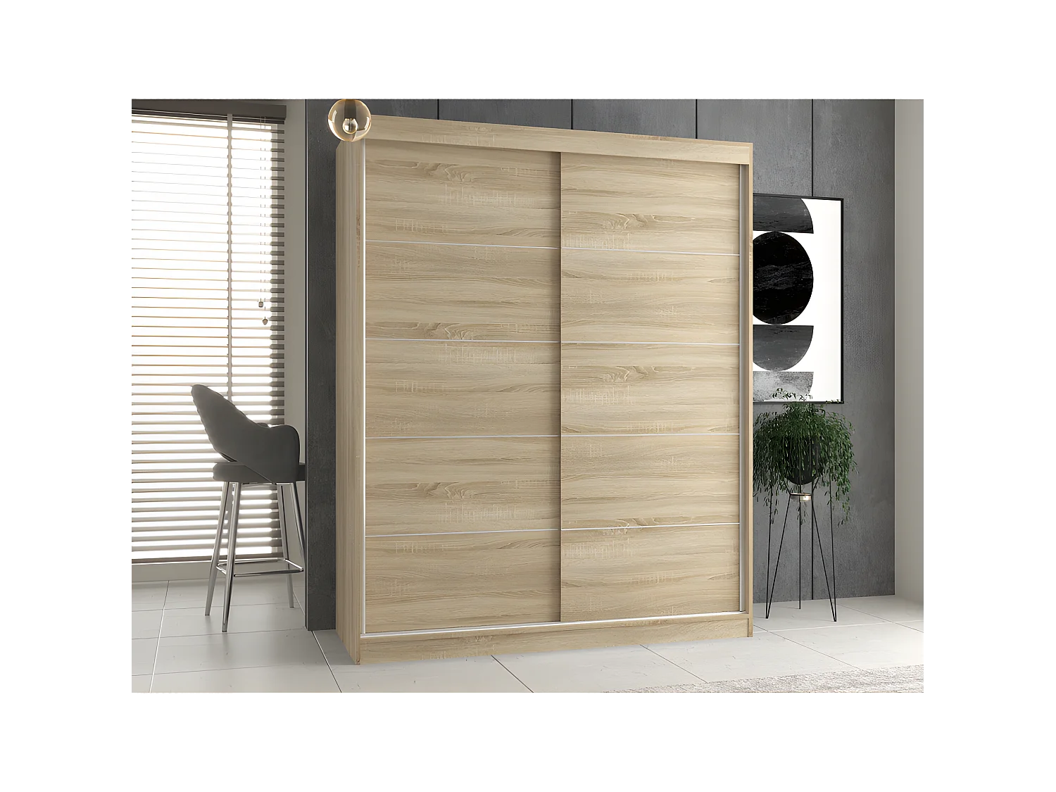 PAOLO - Armoire  à 2 portes coulissantes - Penderie L 160 cm - Dressing de chambre 2 portes