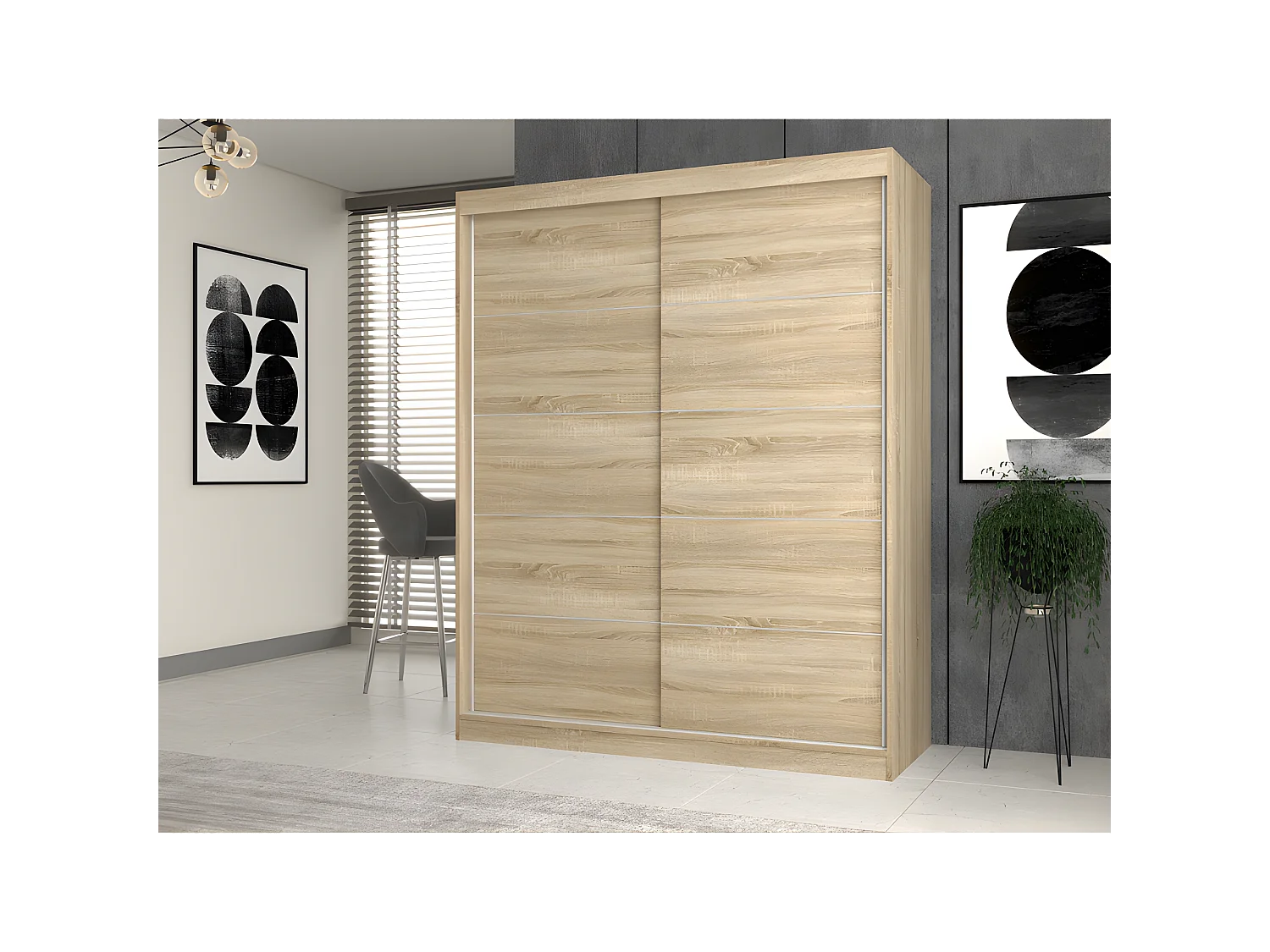 PAOLO - Armoire  à 2 portes coulissantes - Penderie L 160 cm - Dressing de chambre 2 portes