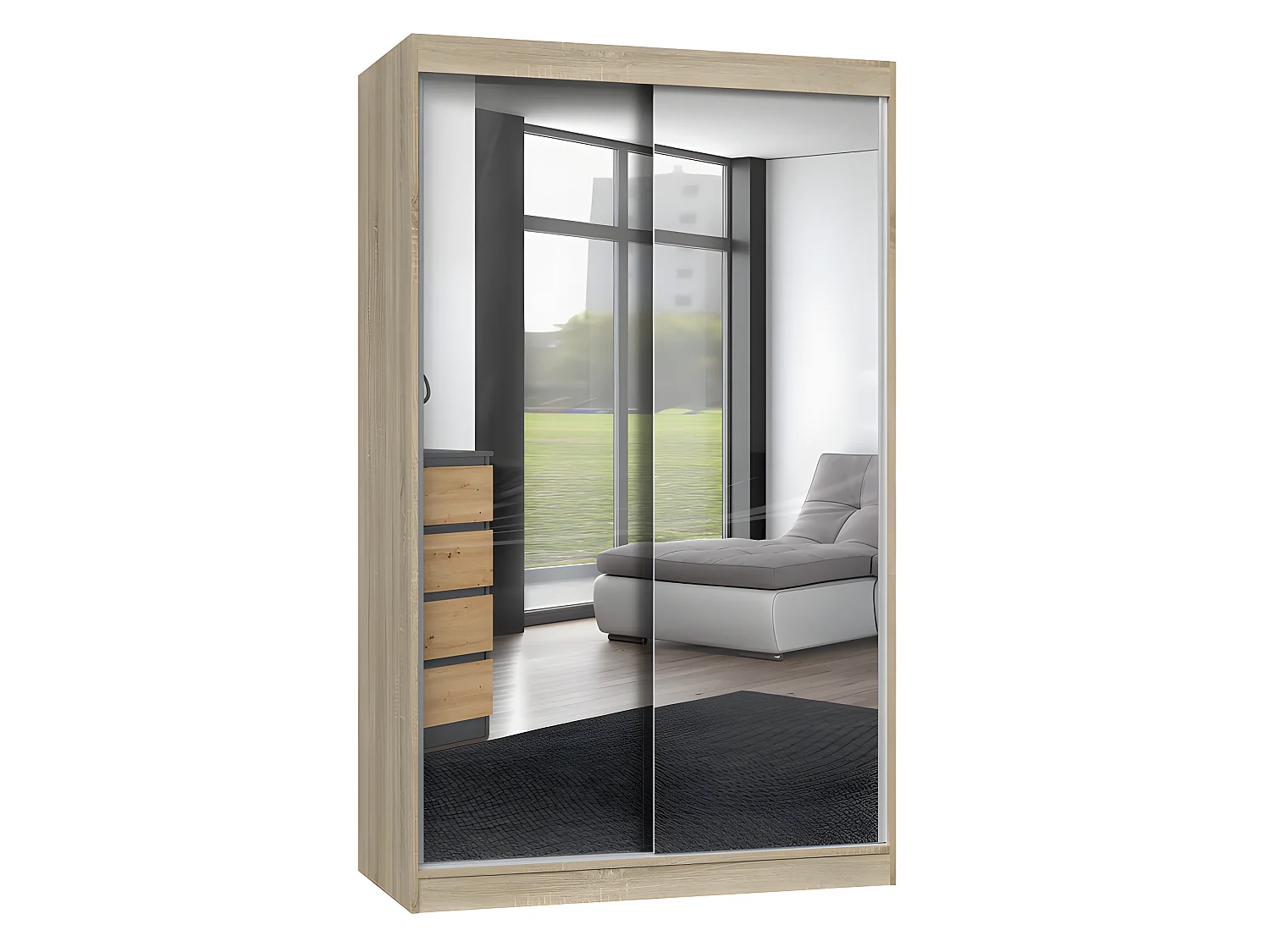 PAOLO - Armoire à 2 portes coulissantes - 2 miroirs - L. 120 cm - Dressing de chambre 2 portes