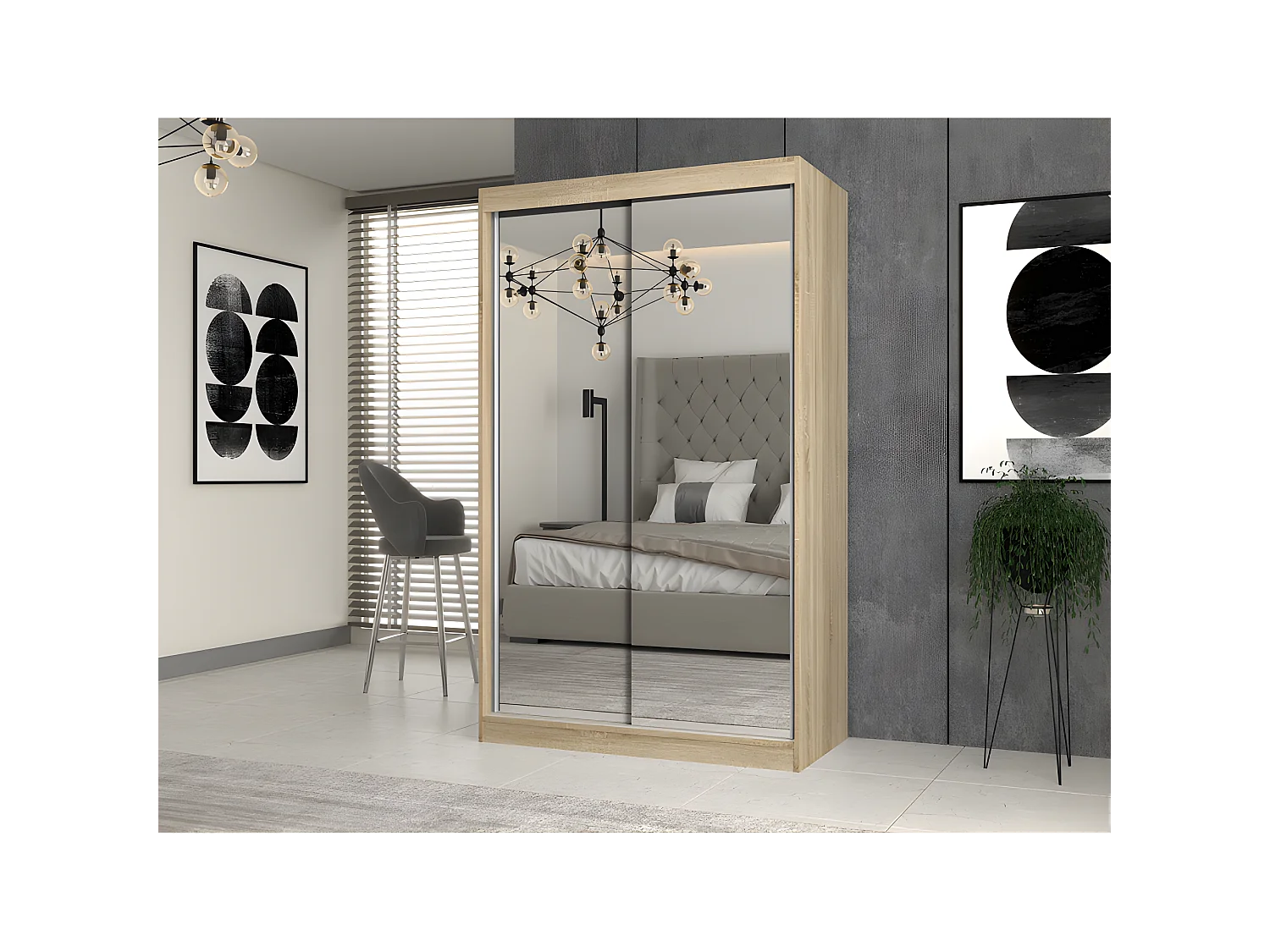 PAOLO - Armoire à 2 portes coulissantes - 2 miroirs - L. 120 cm - Dressing de chambre 2 portes
