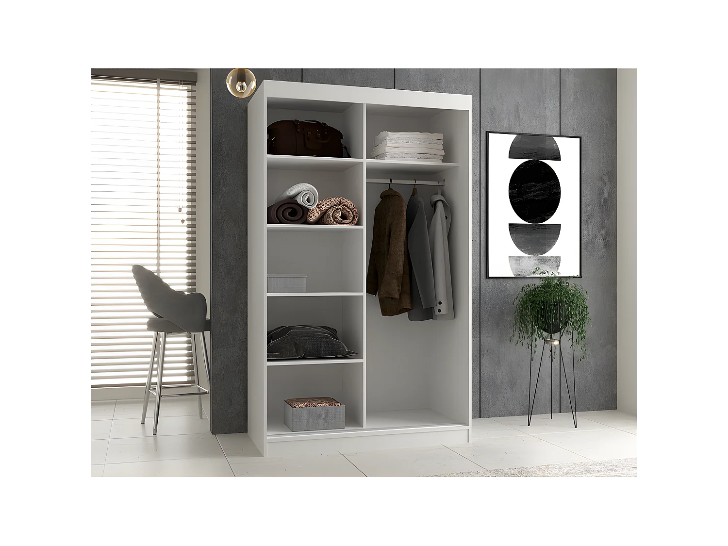 PAOLO - Armoire à 2 portes coulissantes - 2 miroirs - L. 120 cm - Dressing de chambre 2 portes