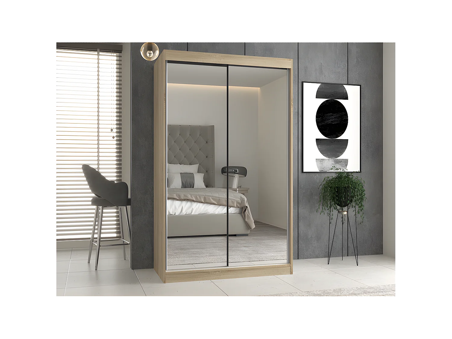 PAOLO - Armoire à 2 portes coulissantes - 2 miroirs - L. 120 cm - Dressing de chambre 2 portes