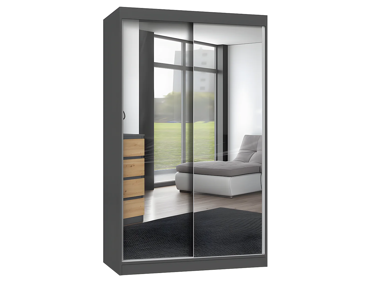 PAOLO - Armoire à 2 portes coulissantes - 2 miroirs - L. 120 cm - Dressing de chambre 2 portes