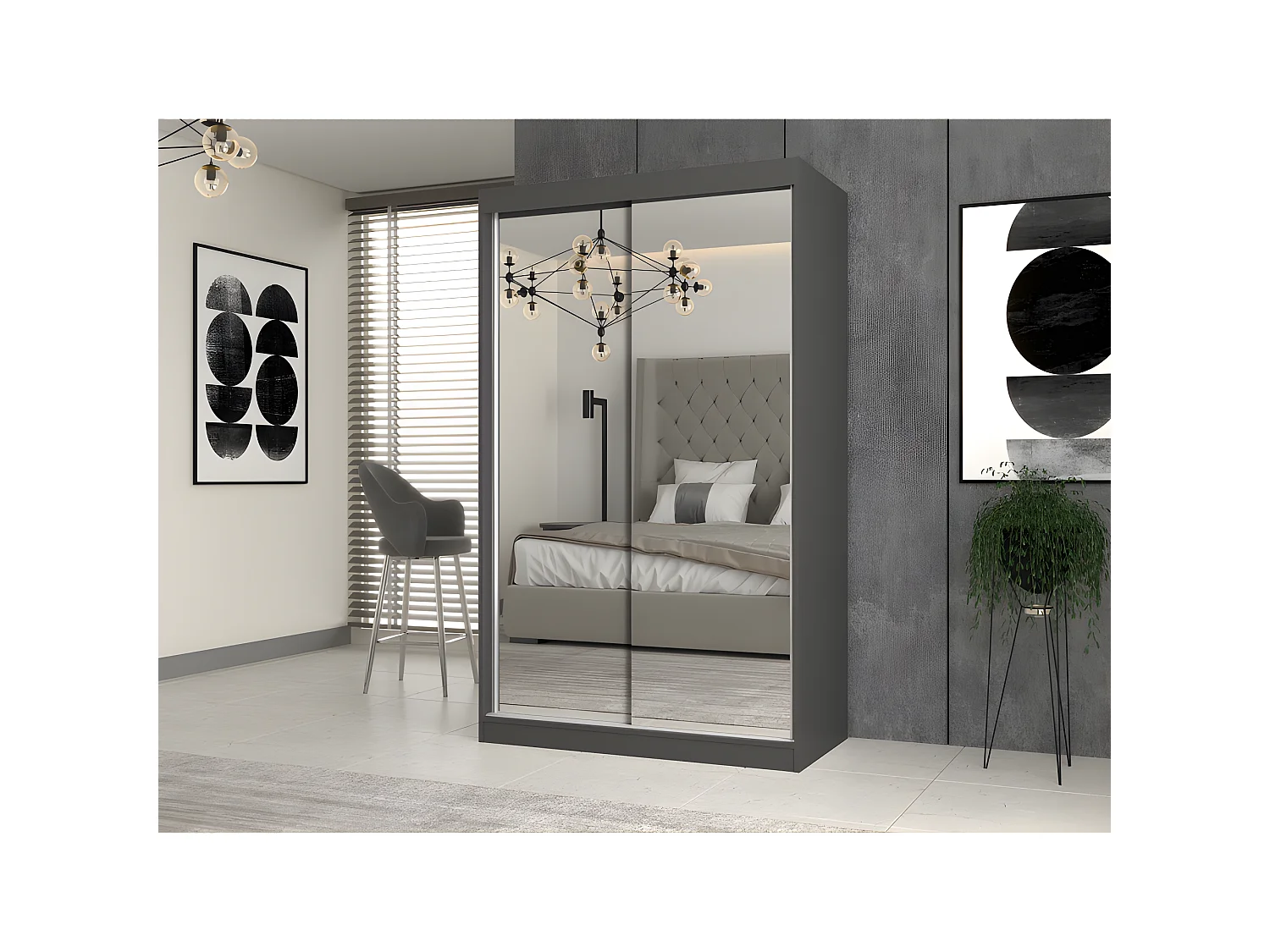 PAOLO - Armoire à 2 portes coulissantes - 2 miroirs - L. 120 cm - Dressing de chambre 2 portes