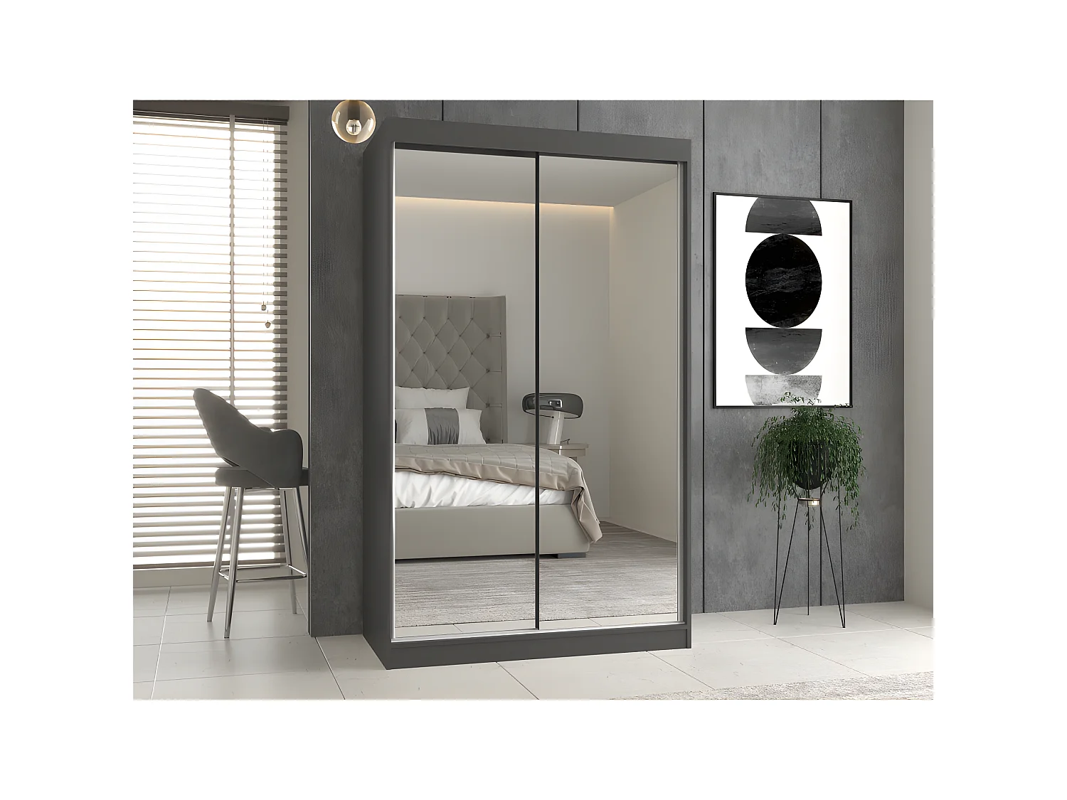 PAOLO - Armoire à 2 portes coulissantes - 2 miroirs - L. 120 cm - Dressing de chambre 2 portes