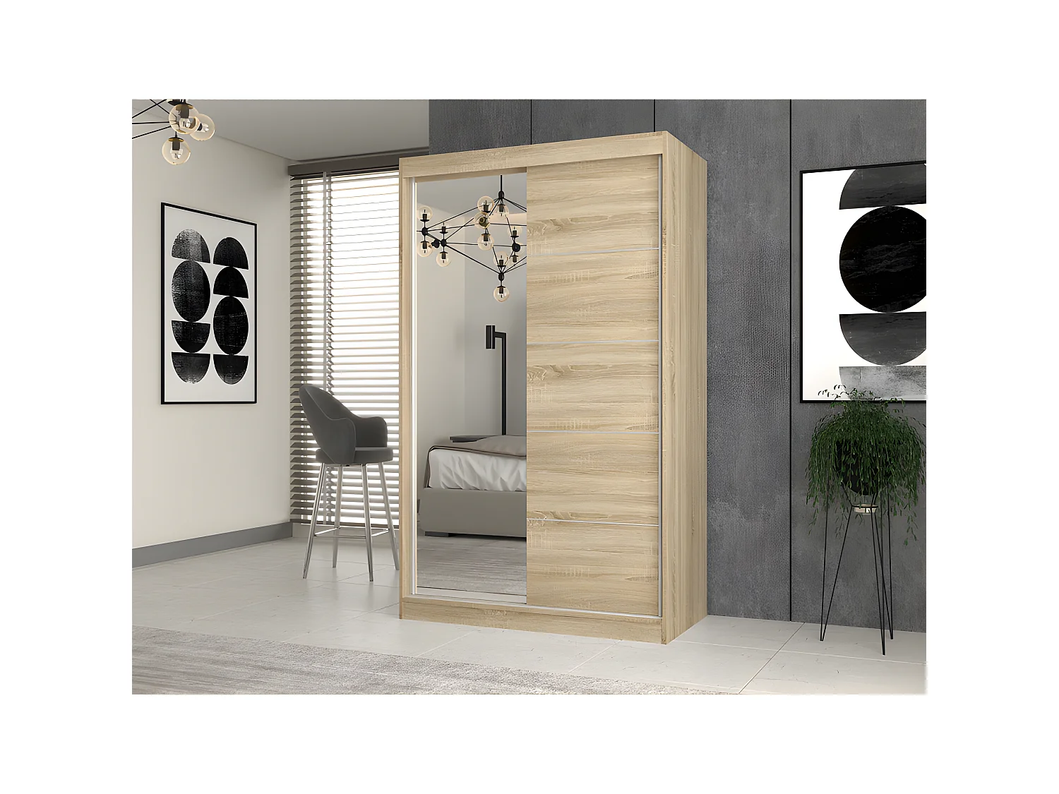 PAOLO - Armadio 2 ante scorrevoli - 1 specchio - Larghezza 120 cm - Cabina armadio 2 ante