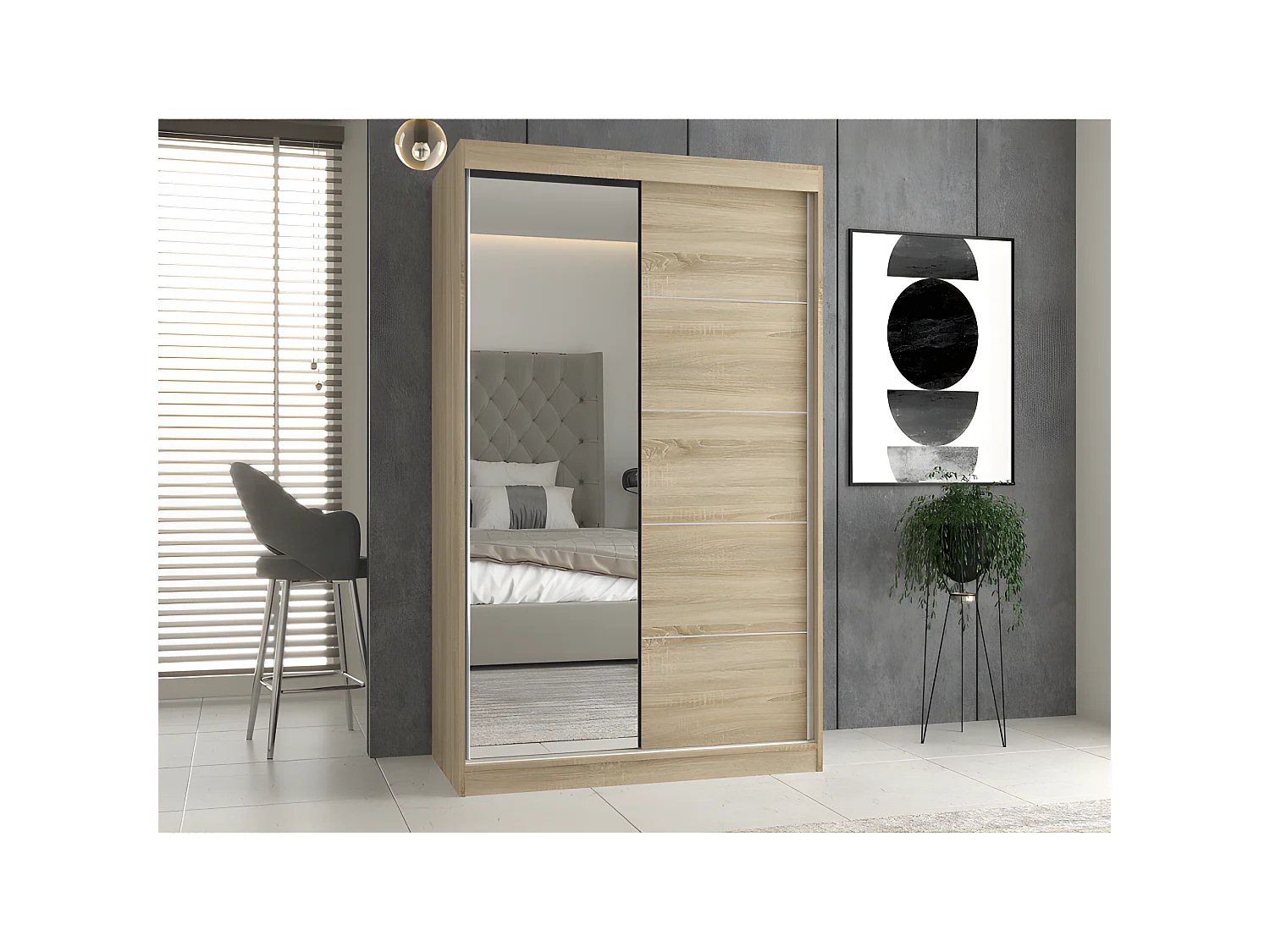 PAOLO - Armadio 2 ante scorrevoli - 1 specchio - Larghezza 120 cm - Cabina armadio 2 ante