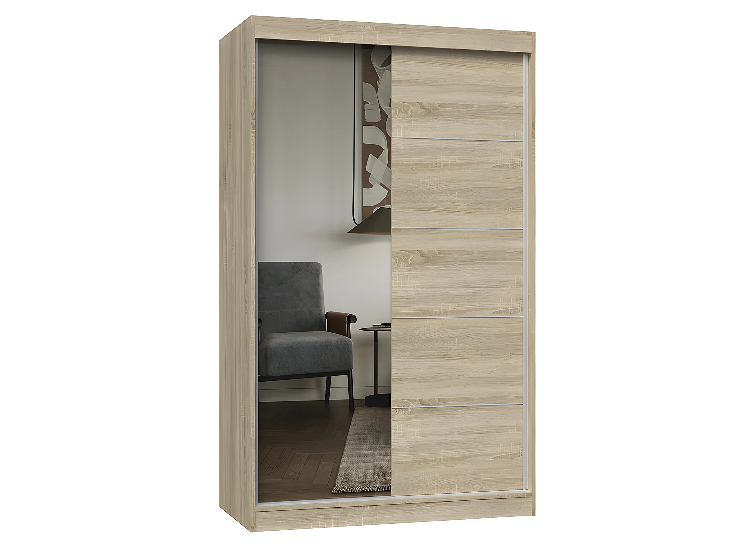 PAOLO - Armoire à 2 portes coulissantes - 1 miroir - Largeur 120 cm - Dressing de chambre 2 portes