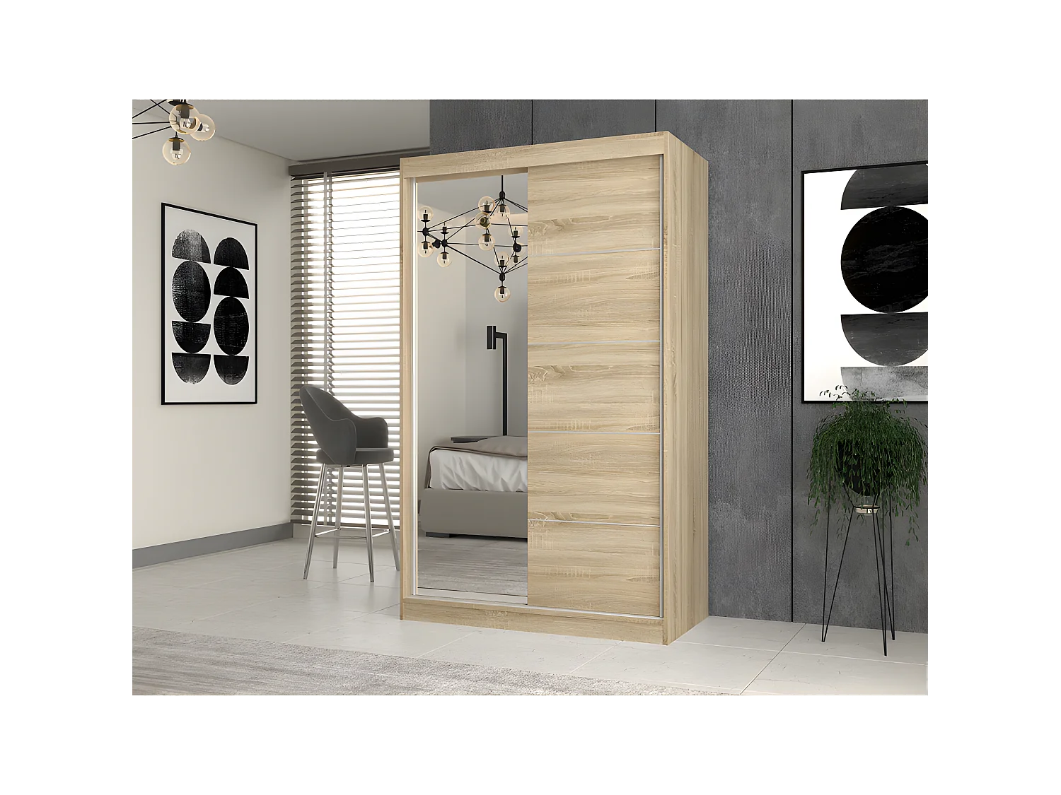 PAOLO - Armoire à 2 portes coulissantes - 1 miroir - Largeur 120 cm - Dressing de chambre 2 portes