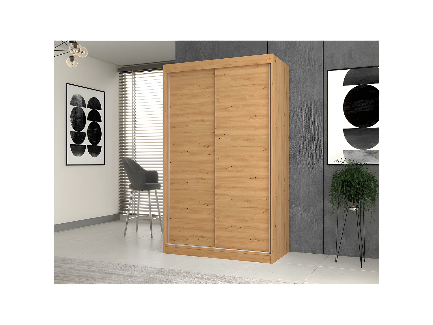 PAOLO - Armoire penderie à 2 portes coulissantes - Largeur 120 cm - Dressing de chambre 2 portes