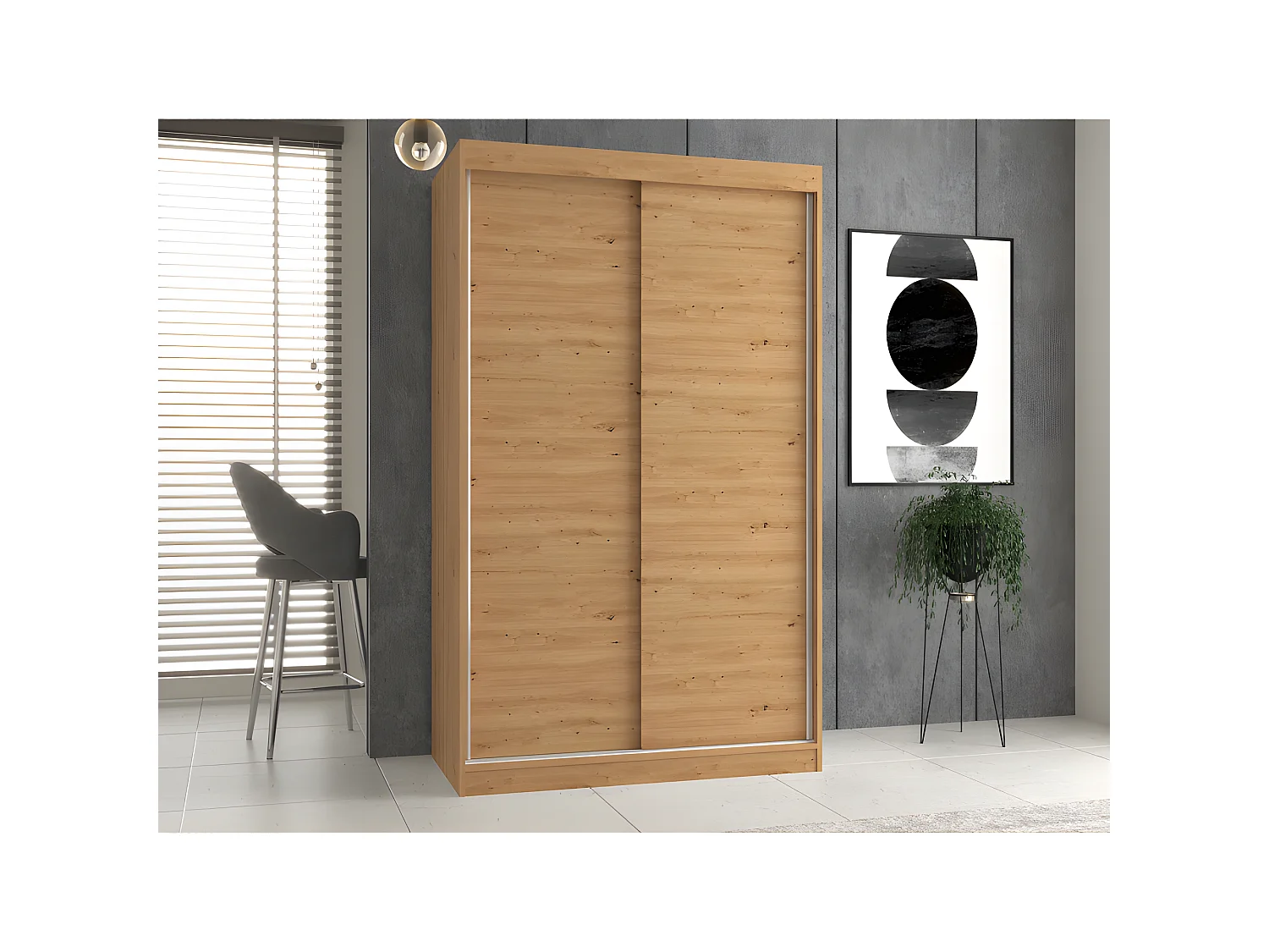 PAOLO - Armoire penderie à 2 portes coulissantes - Largeur 120 cm - Dressing de chambre 2 portes