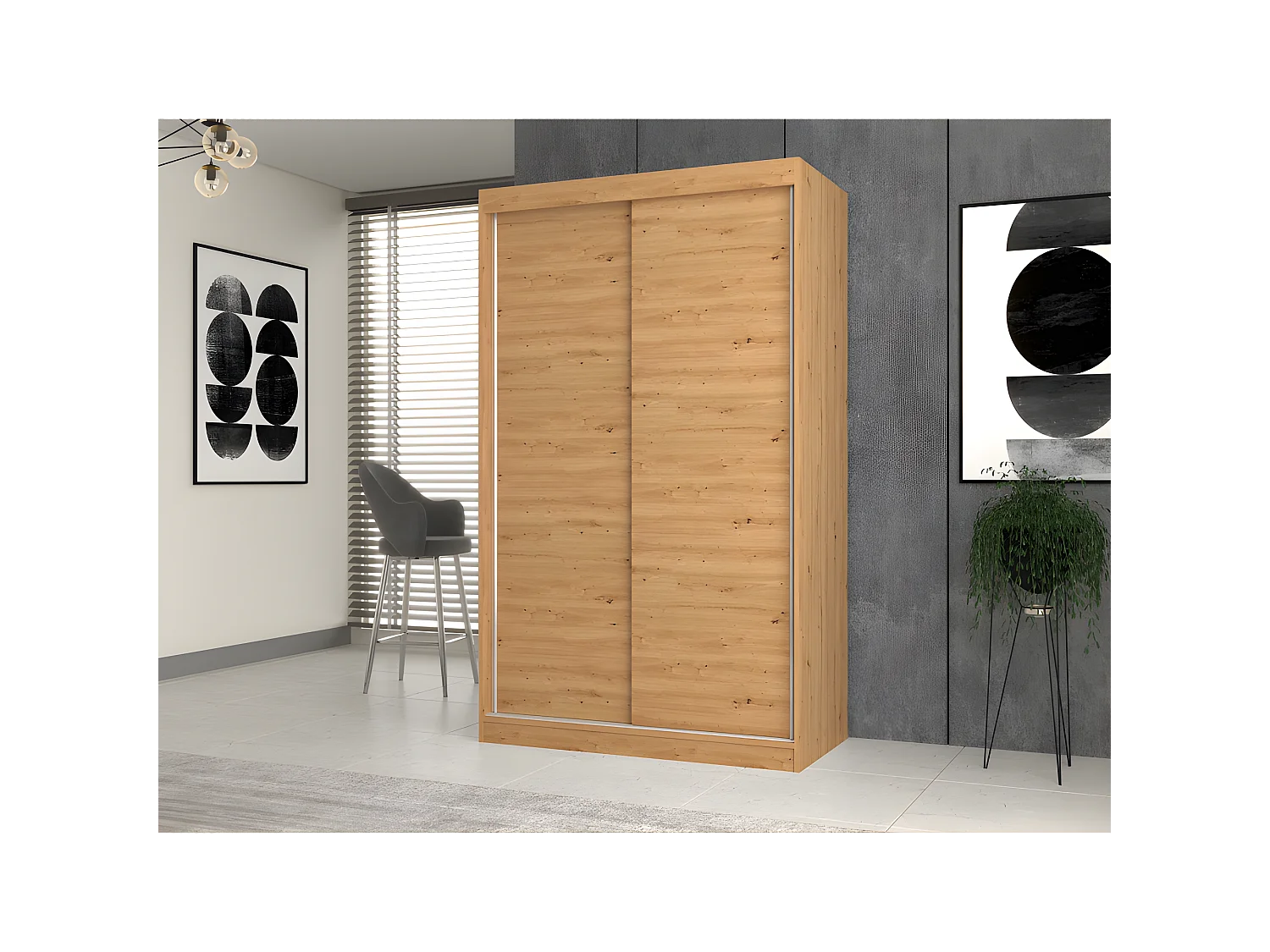 PAOLO - Armoire penderie à 2 portes coulissantes - Largeur 120 cm - Dressing de chambre 2 portes