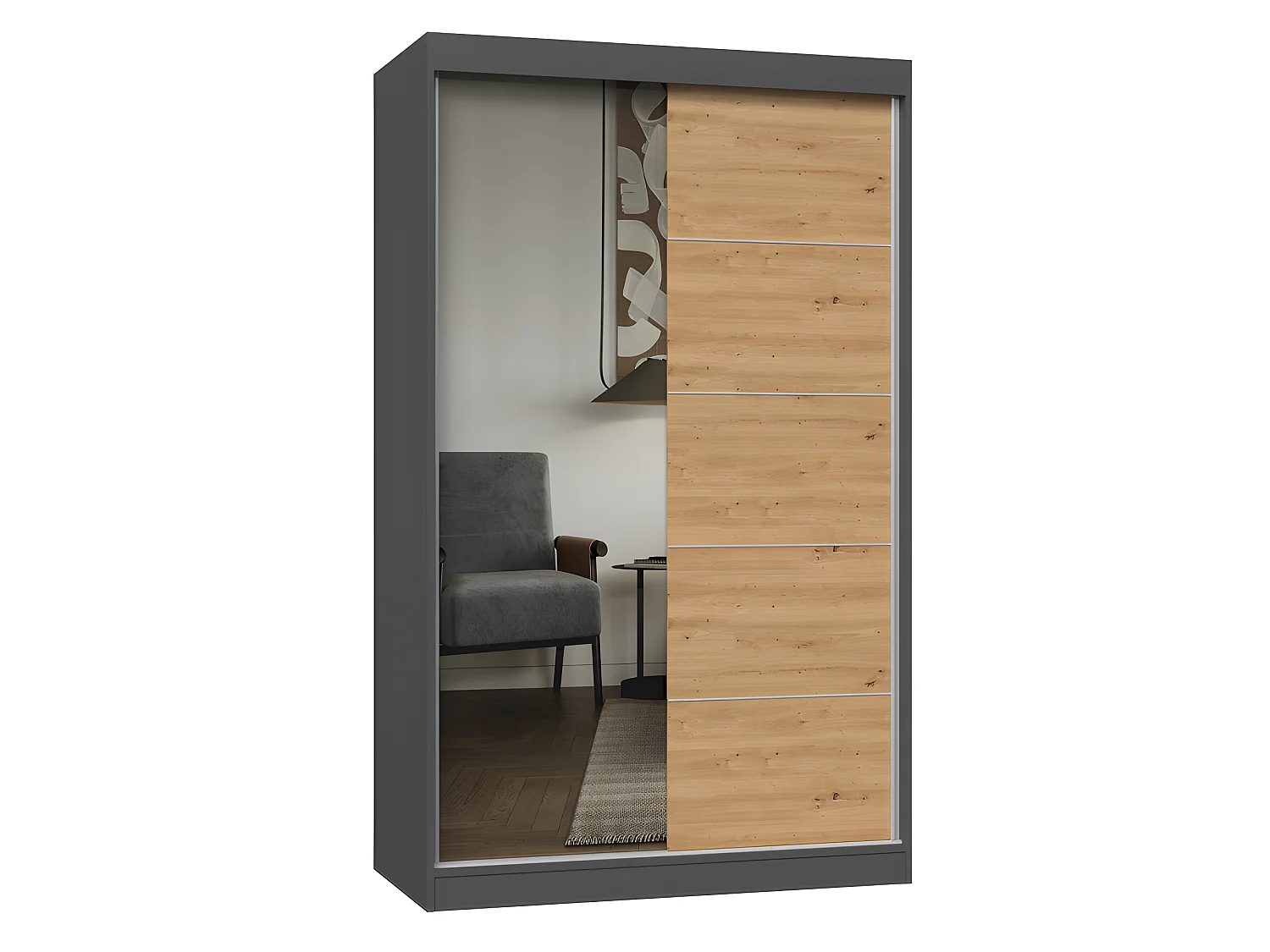 PAOLO - Schrank mit 2 Schiebetüren - 1 Spiegel - Breite 120 cm - 2-türiges Ankleidezimmer