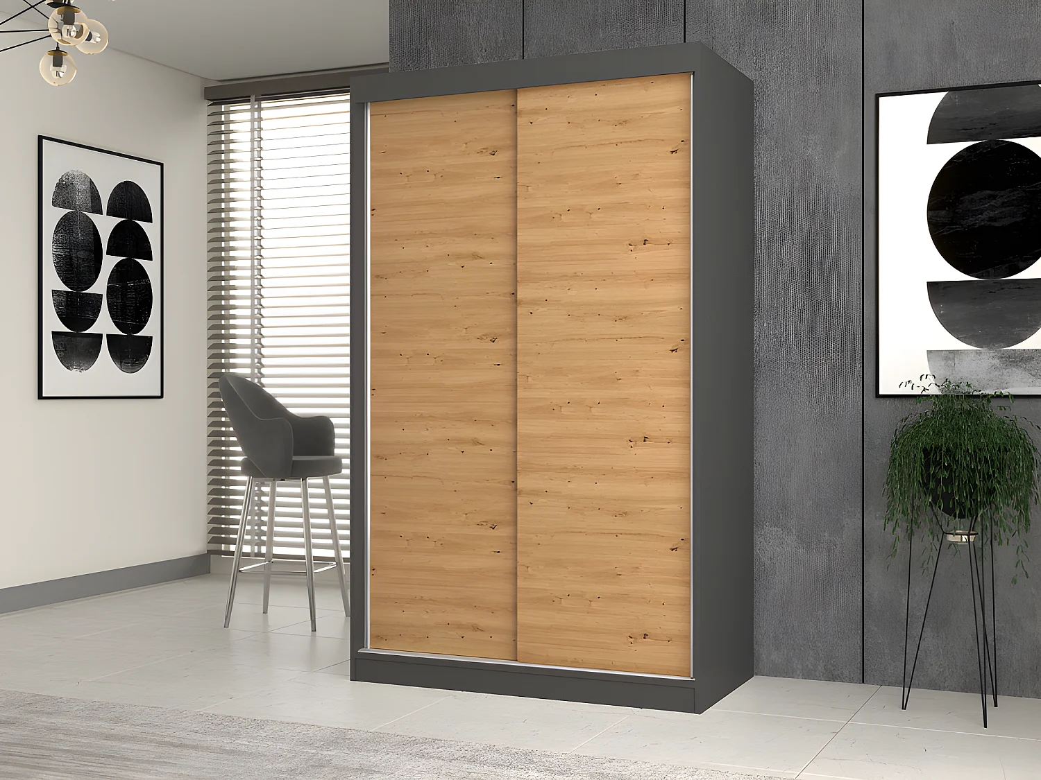 PAOLO - Kleiderschrank mit 2 Schiebetüren - Breite 120 cm - 2-türiges Ankleidezimmer