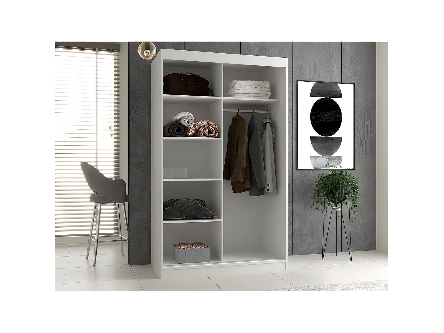 PAOLO - Armoire penderie à 2 portes coulissantes - Largeur 120 cm - Dressing de chambre 2 portes