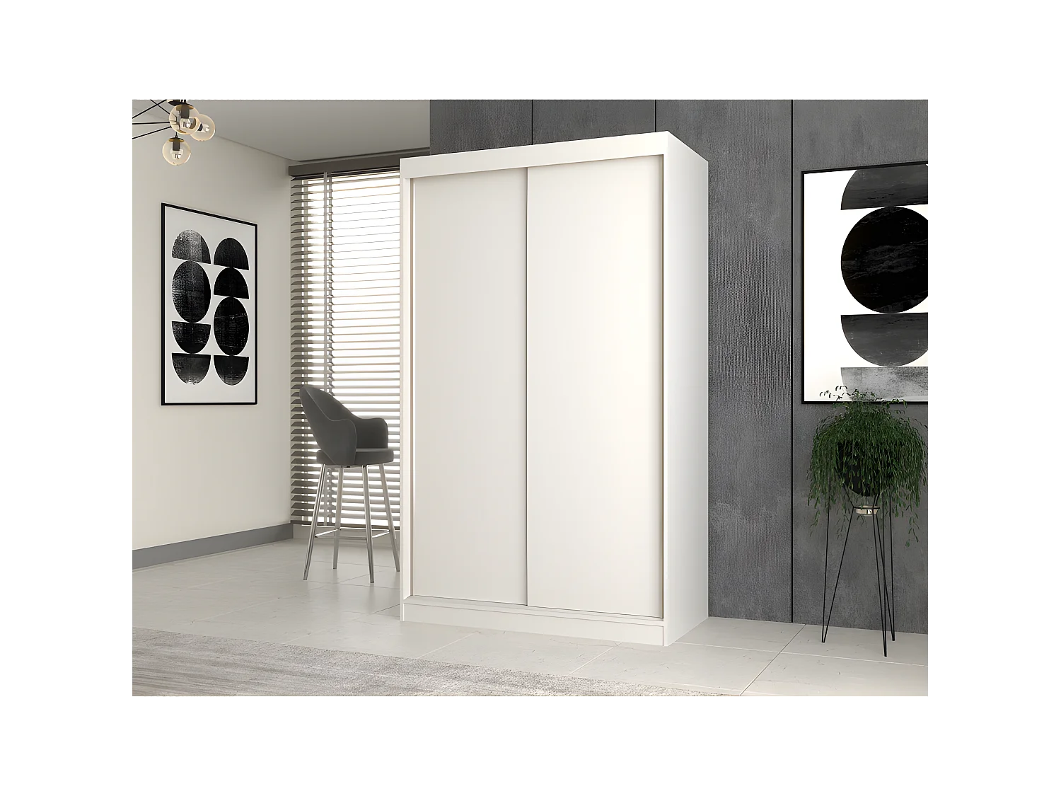 PAOLO - Armoire penderie à 2 portes coulissantes - Largeur 120 cm - Dressing de chambre 2 portes