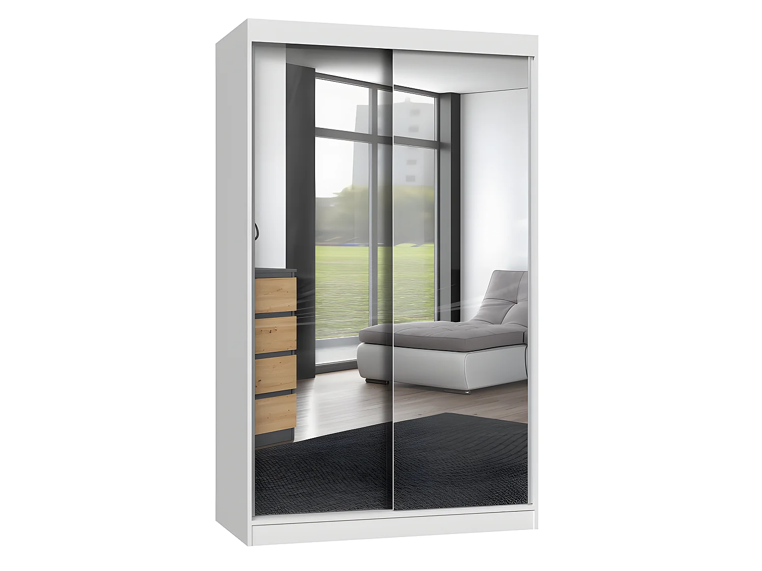 PAOLO - Armoire à 2 portes coulissantes - 2 miroirs - L. 120 cm - Dressing de chambre 2 portes