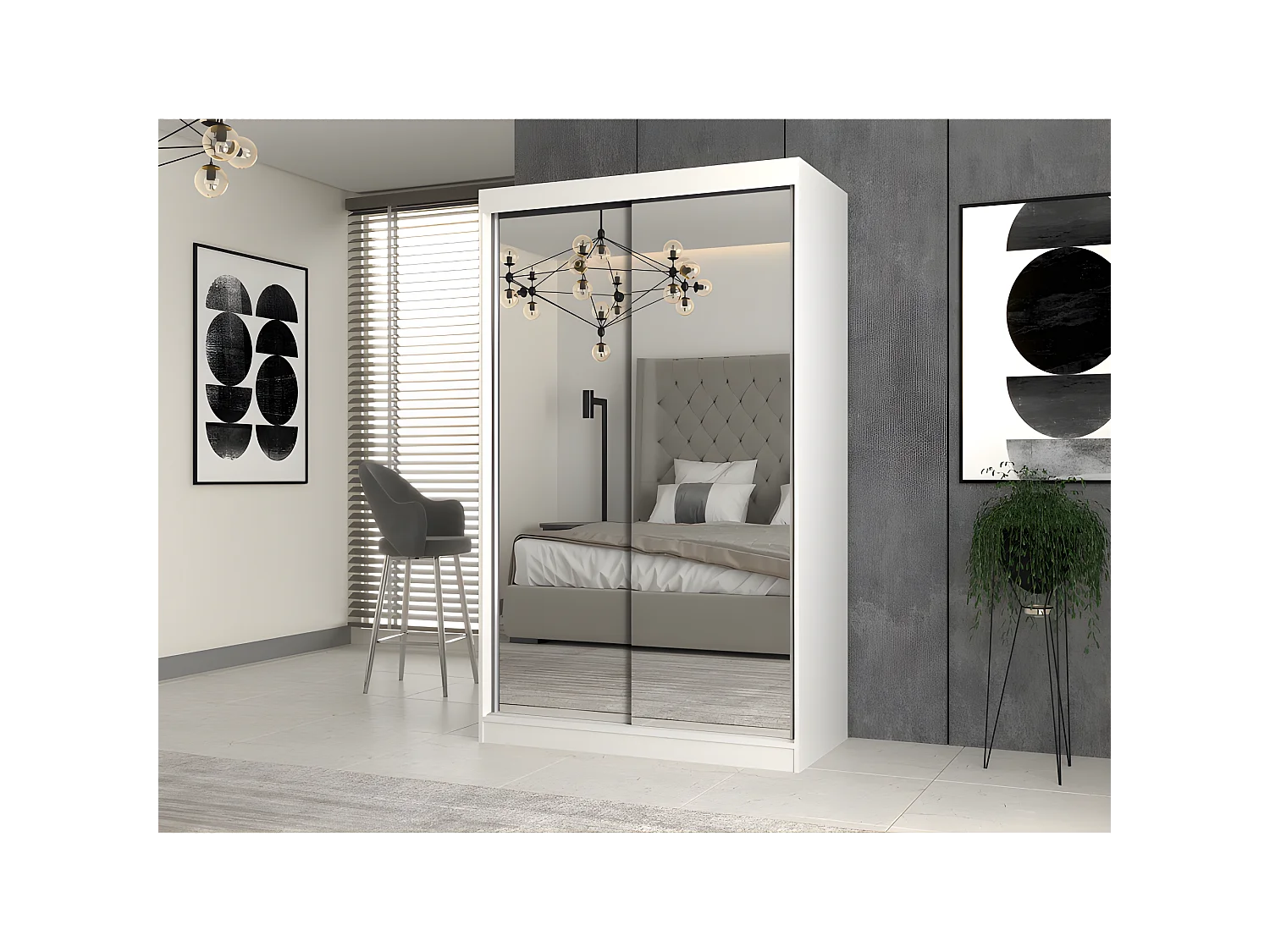 PAOLO - Armoire à 2 portes coulissantes - 2 miroirs - L. 120 cm - Dressing de chambre 2 portes