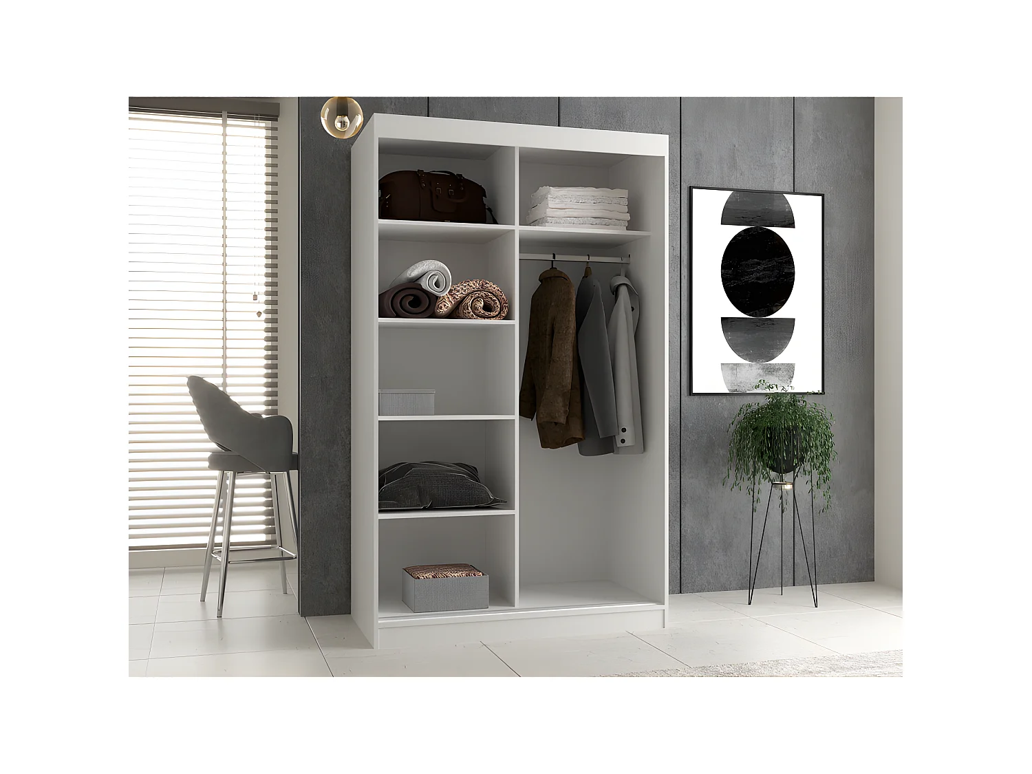 PAOLO - Armoire à 2 portes coulissantes - 2 miroirs - L. 120 cm - Dressing de chambre 2 portes