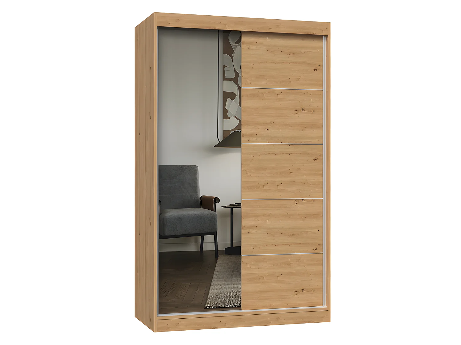 PAOLO - Armario con 2 puertas correderas - 1 espejo - Ancho 120 cm - Vestidor con 2 puertas