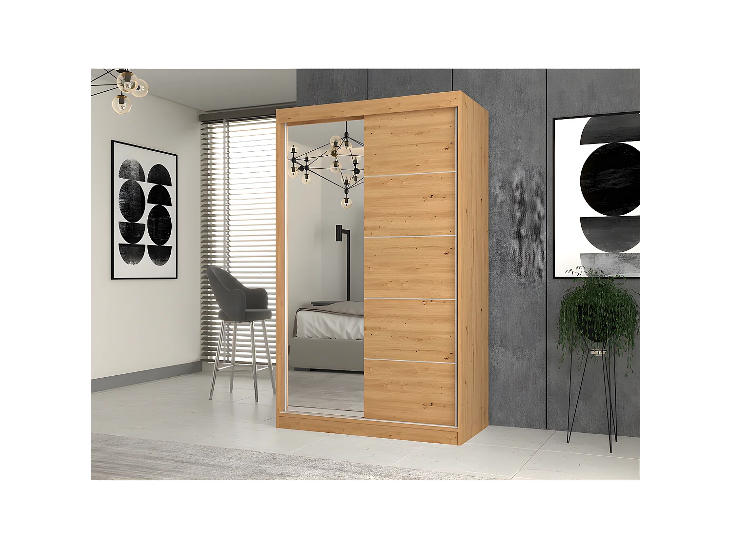 PAOLO - Armario con 2 puertas correderas - 1 espejo - Ancho 120 cm - Vestidor con 2 puertas