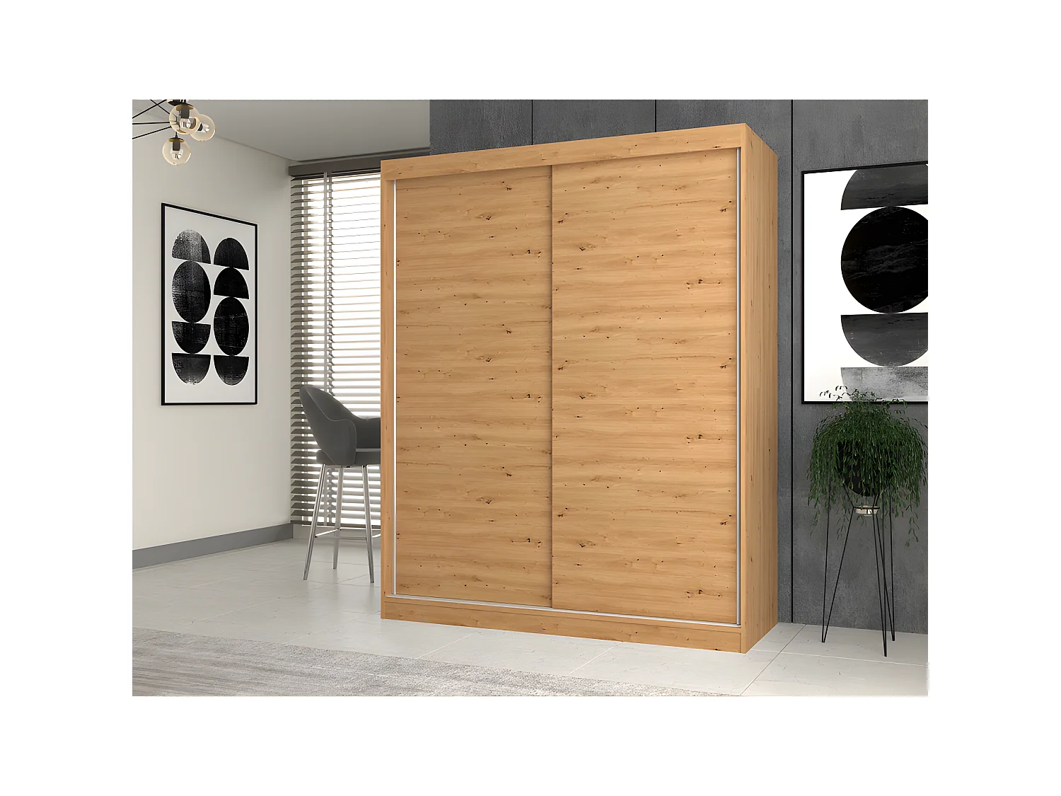 PAOLO - Armoire penderie à 2 portes coulissantes - Largeur 160 cm - Dressing de chambre 2 portes