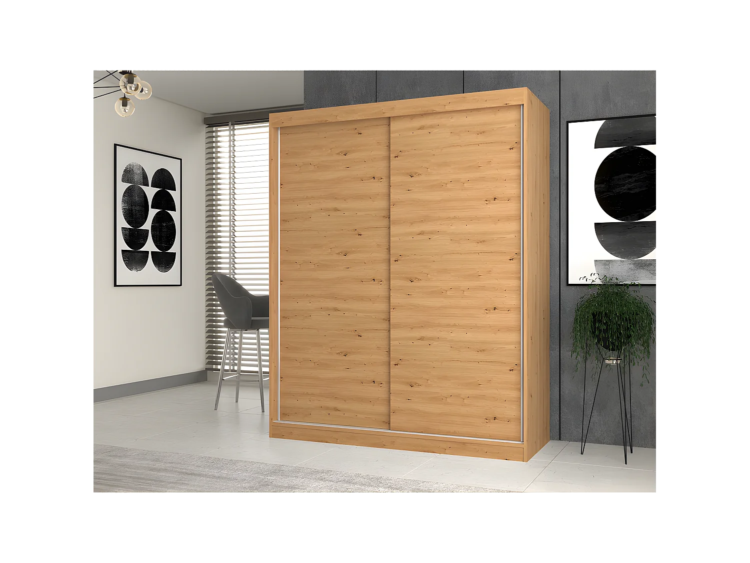 PAOLO - Armoire penderie à 2 portes coulissantes - Largeur 160 cm - Dressing de chambre 2 portes