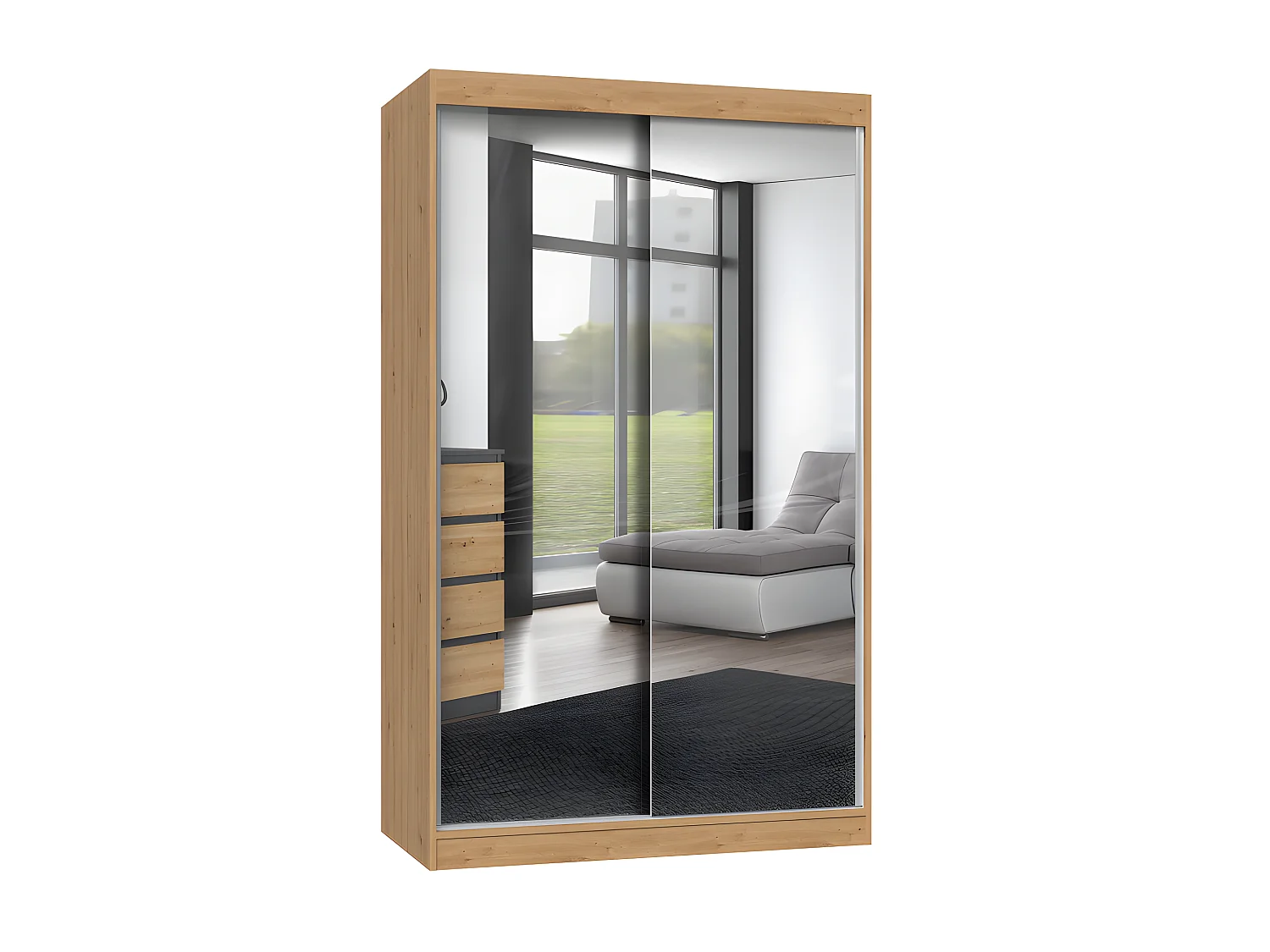 PAOLO - Armoire à 2 portes coulissantes - 2 miroirs - L. 120 cm - Dressing de chambre 2 portes