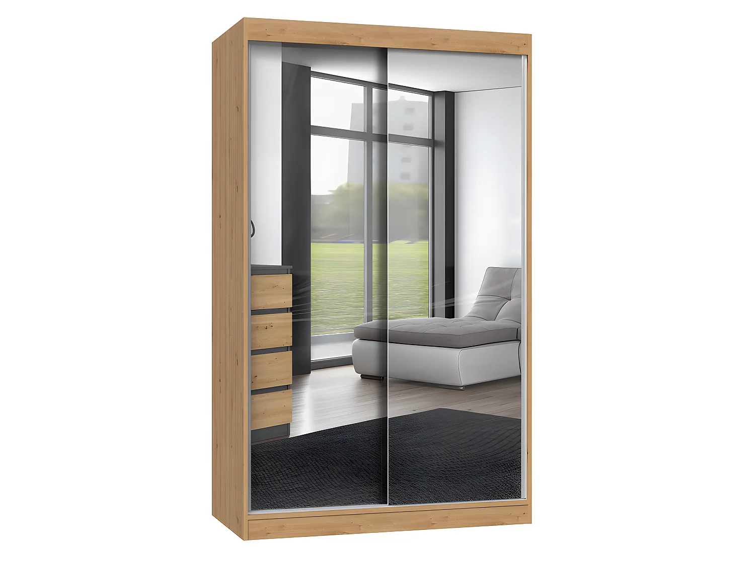 PAOLO - Armoire à 2 portes coulissantes - 2 miroirs - L. 120 cm - Dressing de chambre 2 portes