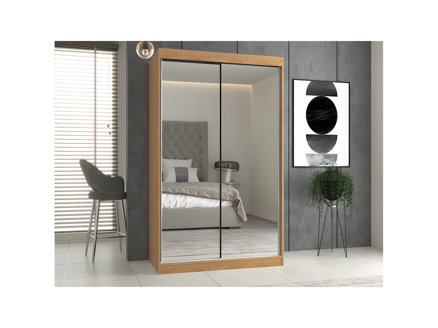 PAOLO - Armoire à 2 portes coulissantes - 2 miroirs - L. 120 cm - Dressing de chambre 2 portes