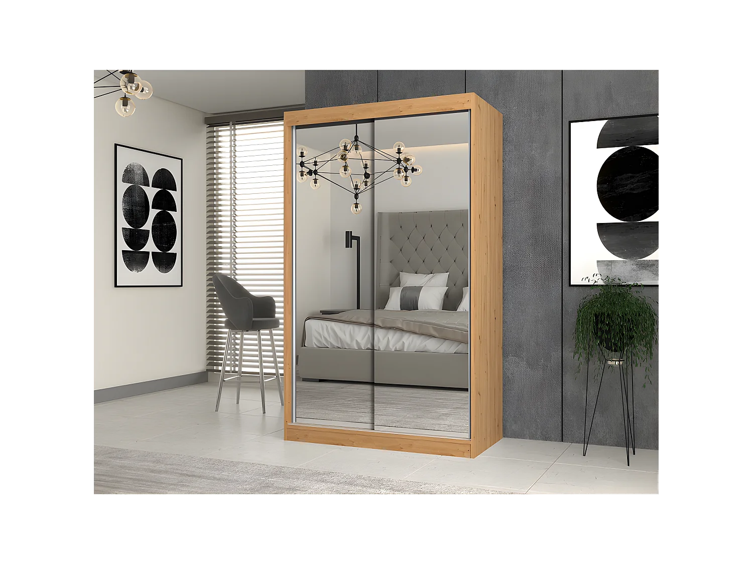 PAOLO - Armoire à 2 portes coulissantes - 2 miroirs - L. 120 cm - Dressing de chambre 2 portes