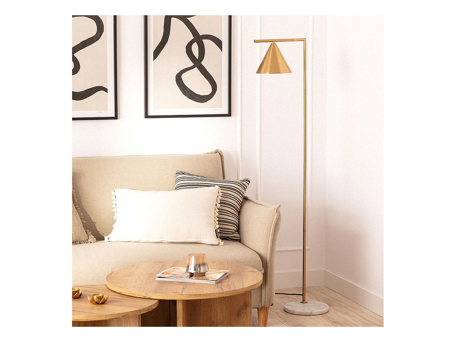 Lampadaire Marbre et Métal Tinos Doré