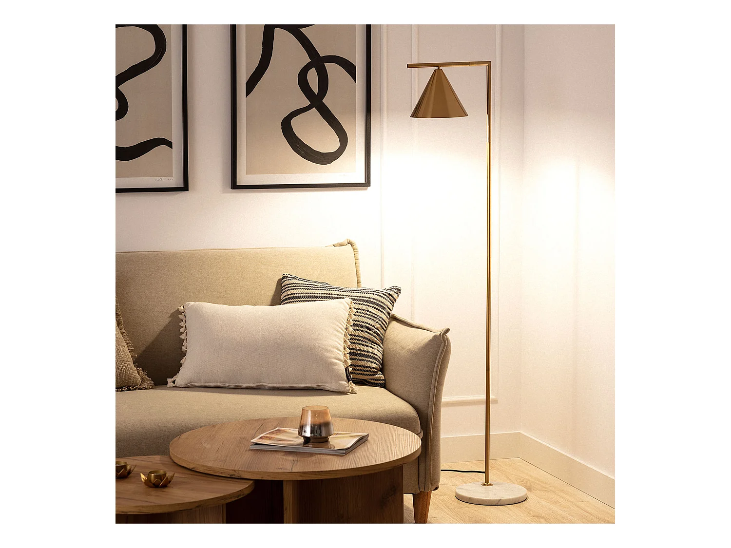 Lampadaire Marbre et Métal Tinos Doré