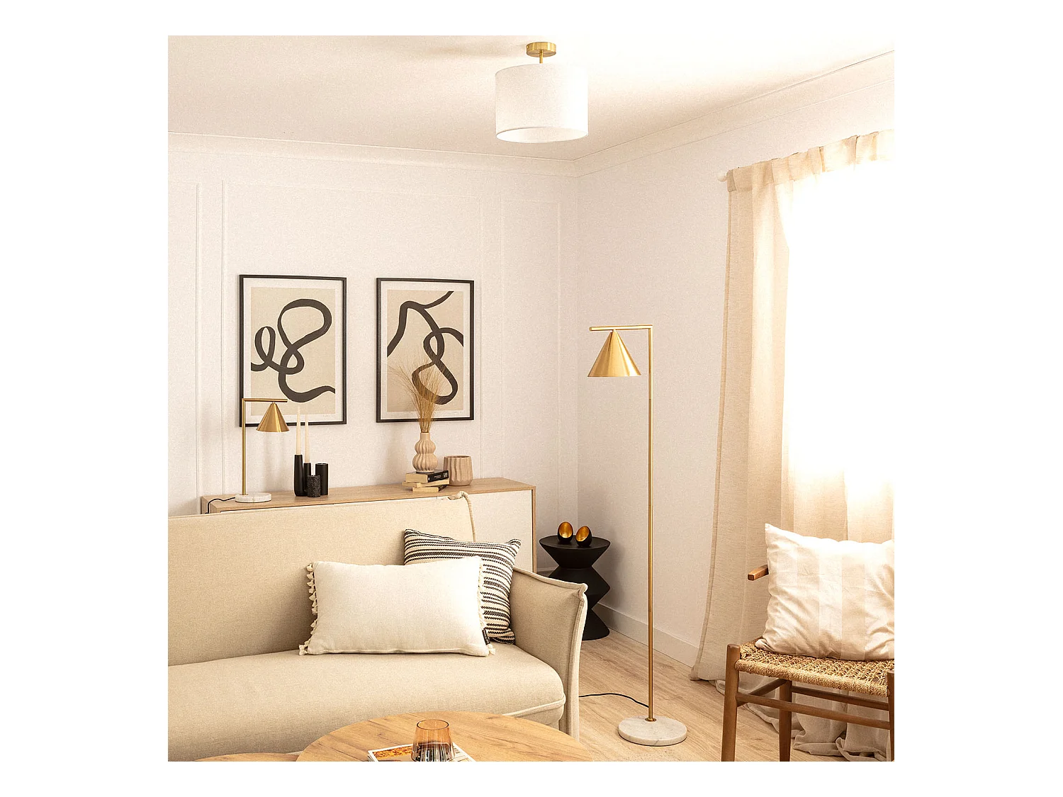 Lampadaire Marbre et Métal Tinos Doré