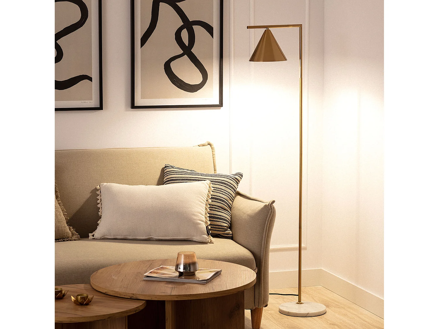 Lampada da Terra in Marmo e Metallo Tinos Oro