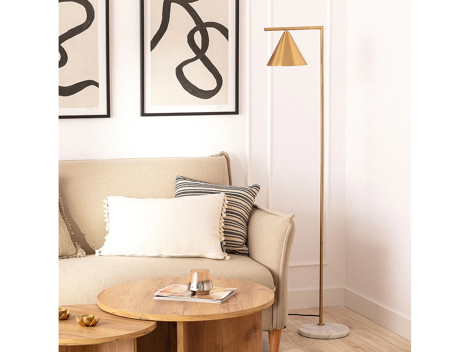 Lampada da Terra in Marmo e Metallo Tinos Oro