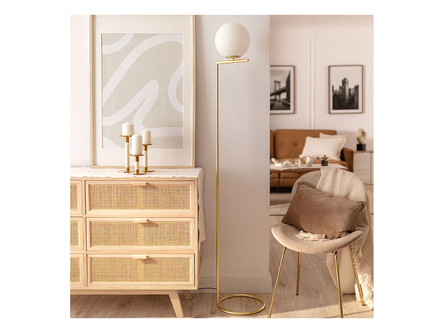 Lámpara de Pie Metal y Cristal Moonlight Dorado