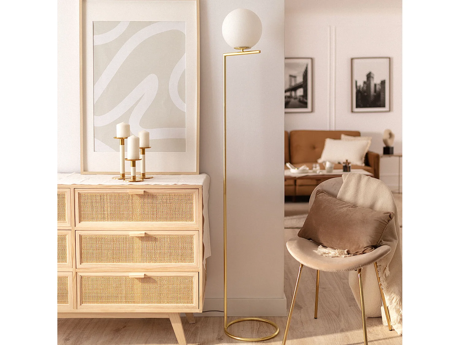 Lampada da Terra Metallo e Vetro Moonlight Oro