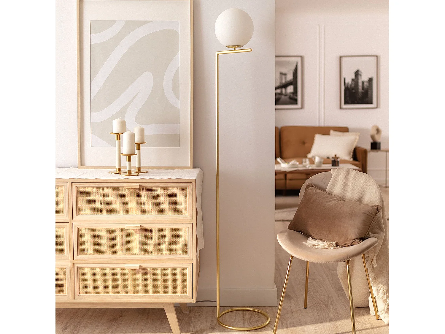 Lampada da Terra Metallo e Vetro Moonlight Oro