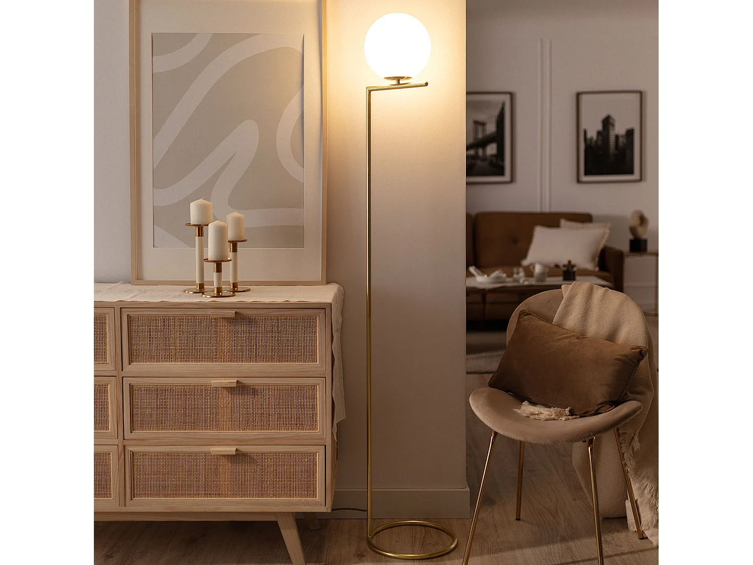 Lampada da Terra Metallo e Vetro Moonlight Oro