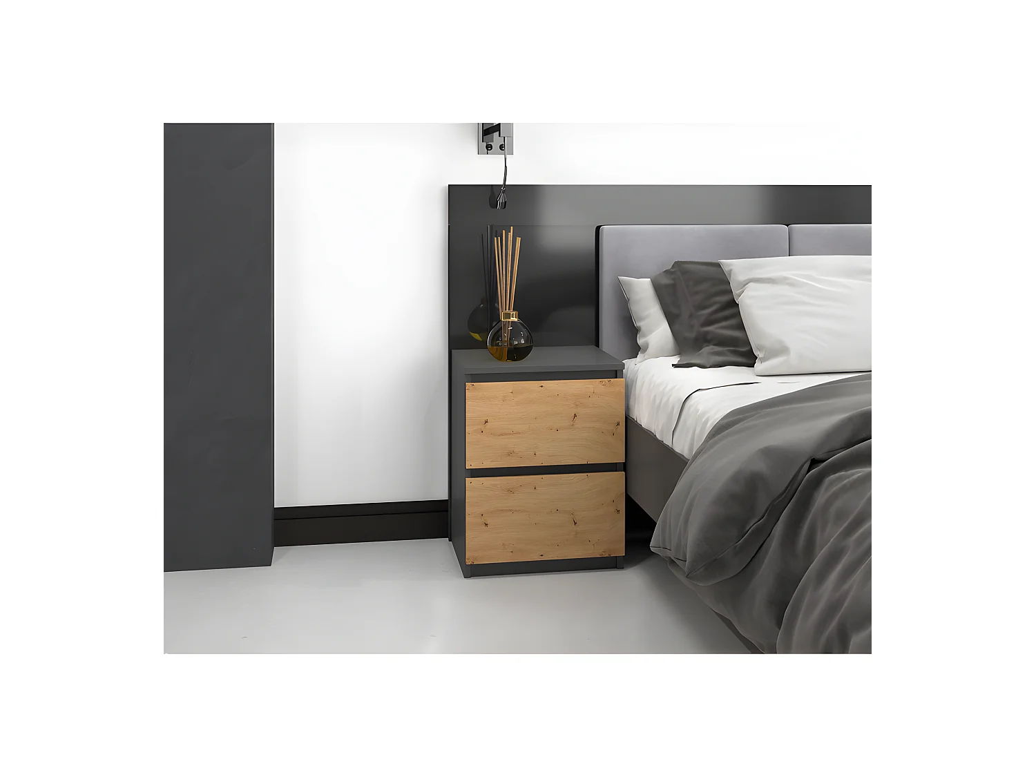 VENICE - Mesita de noche estilo moderno - 40x40x52 - Mesita de noche con 2 cajones - Muebles dormitorio