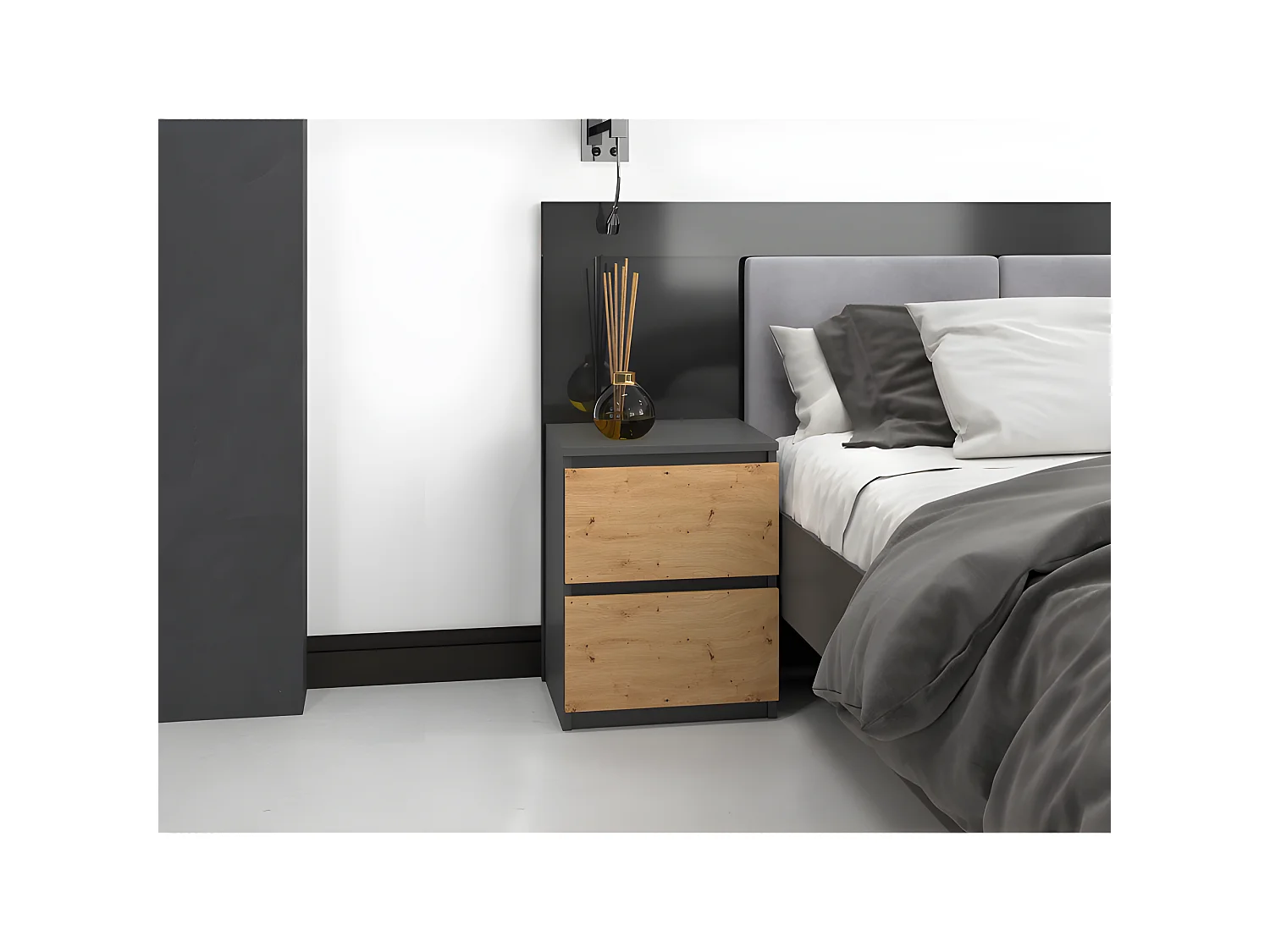 VENICE - Comodino in stile moderno - 40x40x52 - Comodino con 2 cassetti - Arredo camera da letto